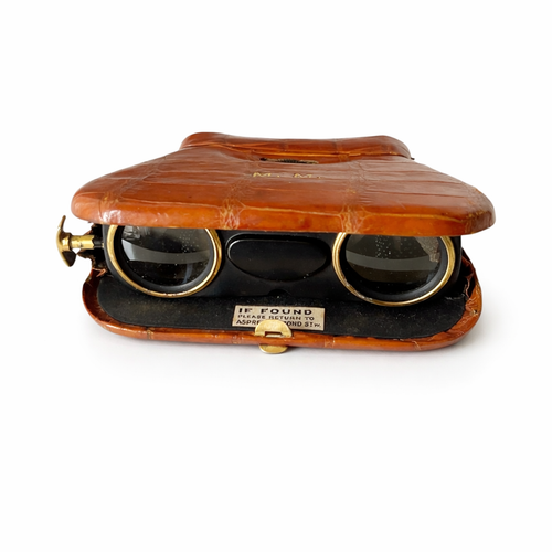Asprey London Folding Opera Glasses with Leather Cover Gilt Binoculars
