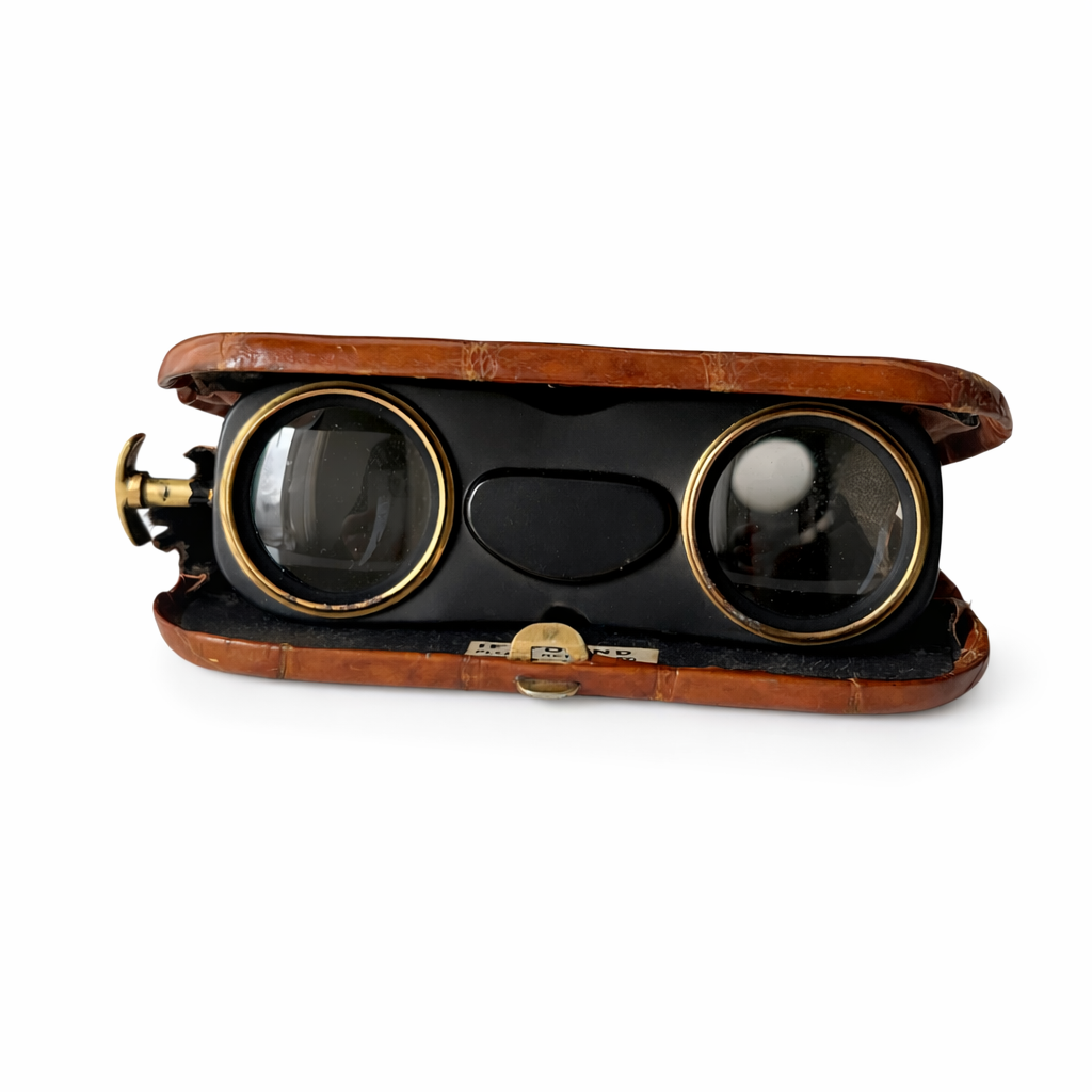 Asprey London Folding Opera Glasses with Leather Cover Gilt Binoculars
