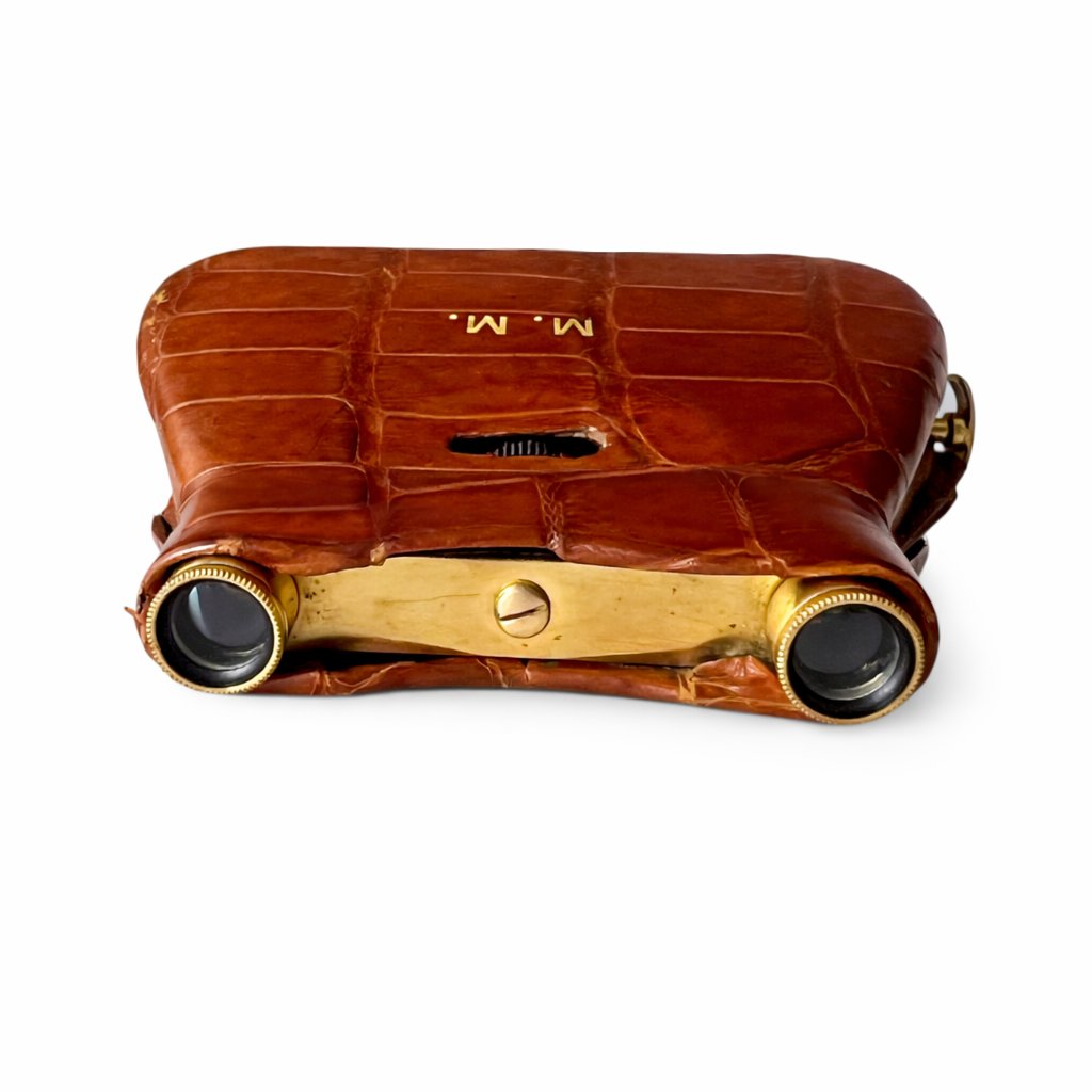 Asprey London Folding Opera Glasses with Leather Cover Gilt Binoculars