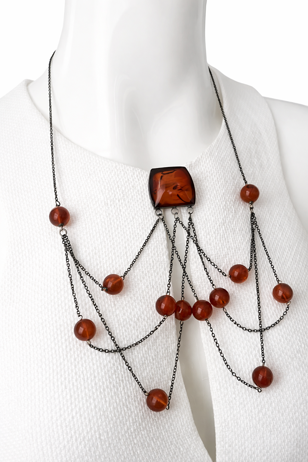 Vintage Soviet Baltic Amber Necklace 875 Silver USSR Kaliningrad Art Nouveau Style