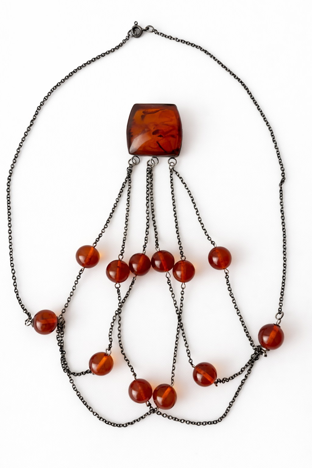 Vintage Soviet Baltic Amber Necklace 875 Silver USSR Kaliningrad Art Nouveau Style