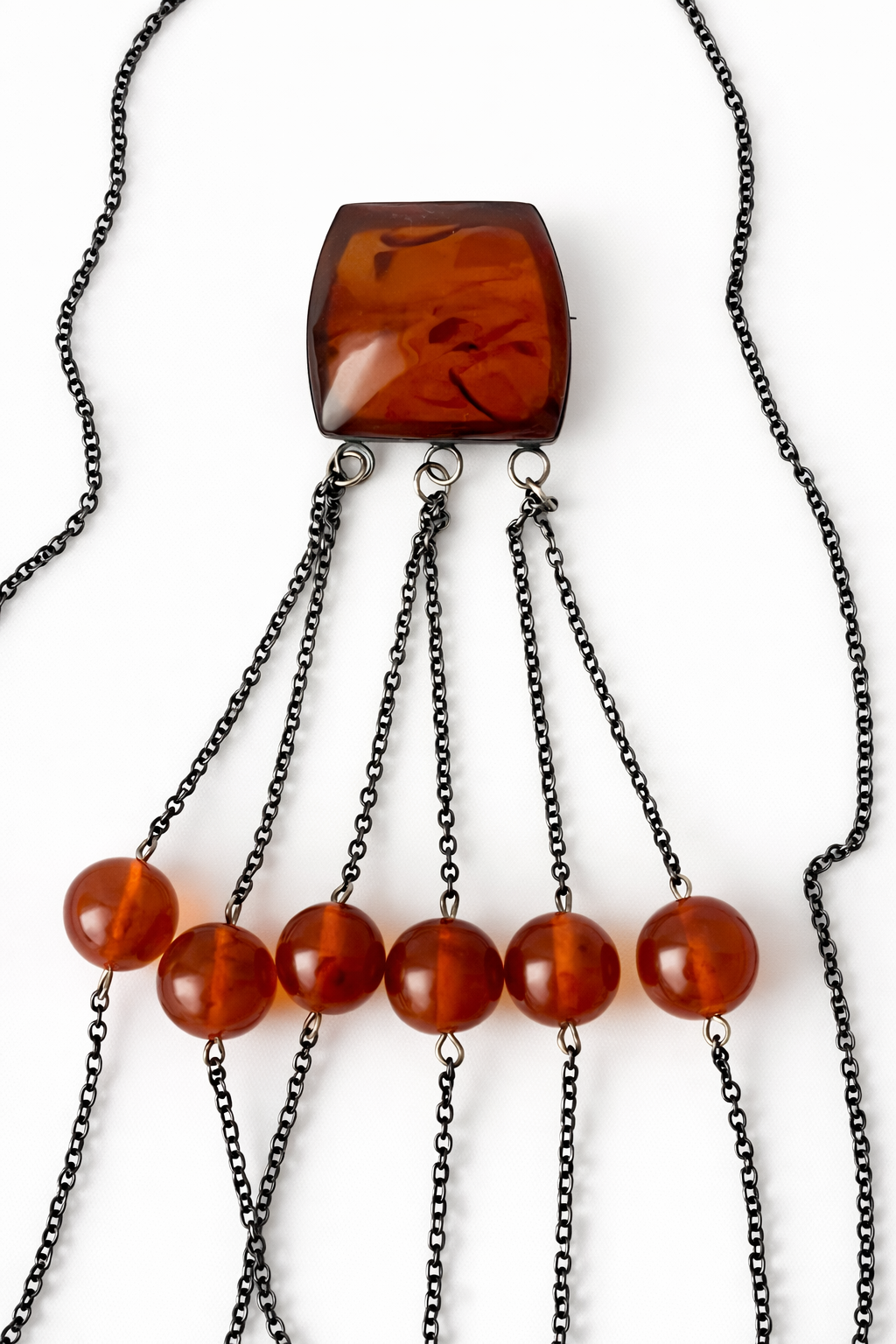 Vintage Soviet Baltic Amber Necklace 875 Silver USSR Kaliningrad Art Nouveau Style