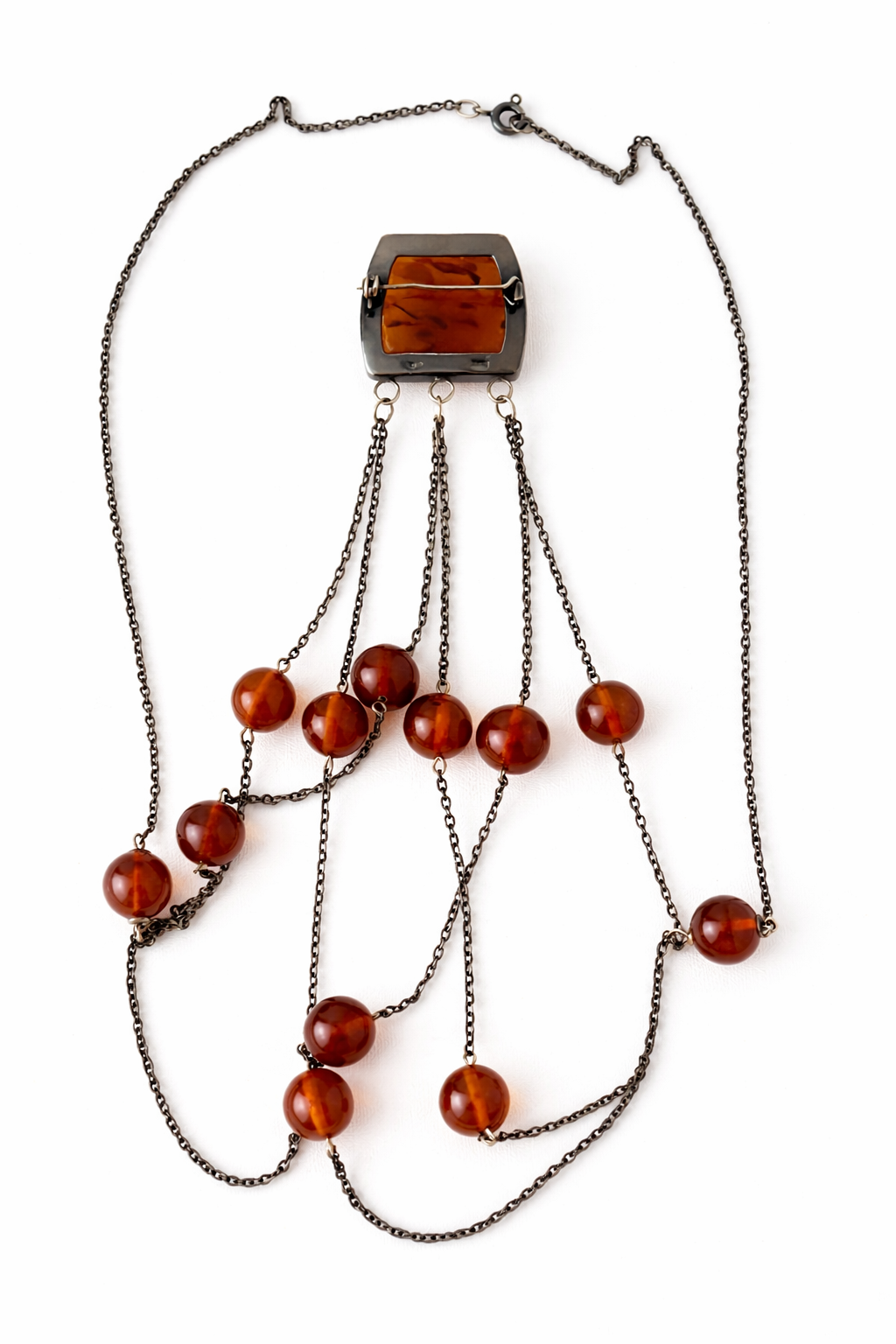 Vintage Soviet Baltic Amber Necklace 875 Silver USSR Kaliningrad Art Nouveau Style