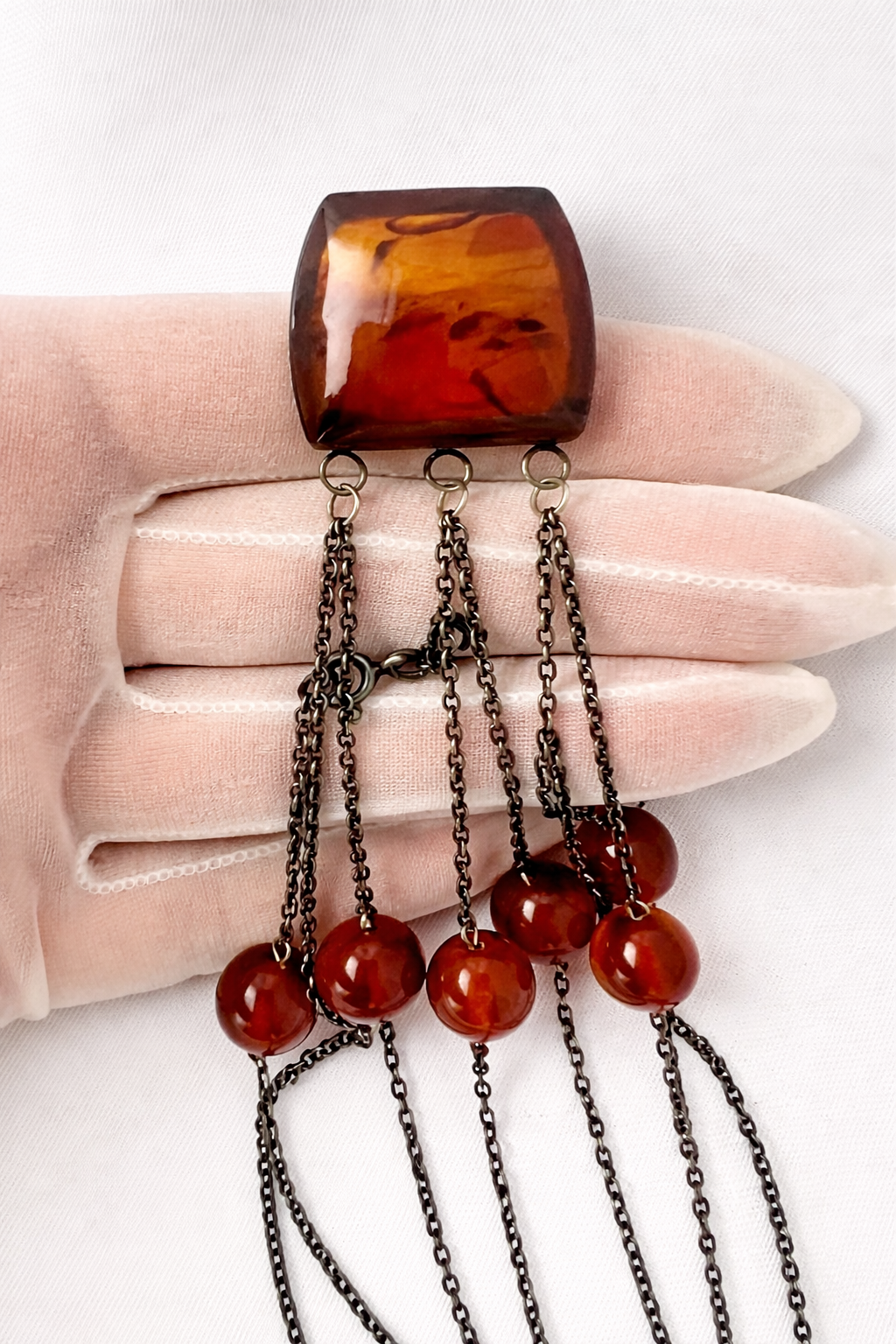 Vintage Soviet Baltic Amber Necklace 875 Silver USSR Kaliningrad Art Nouveau Style