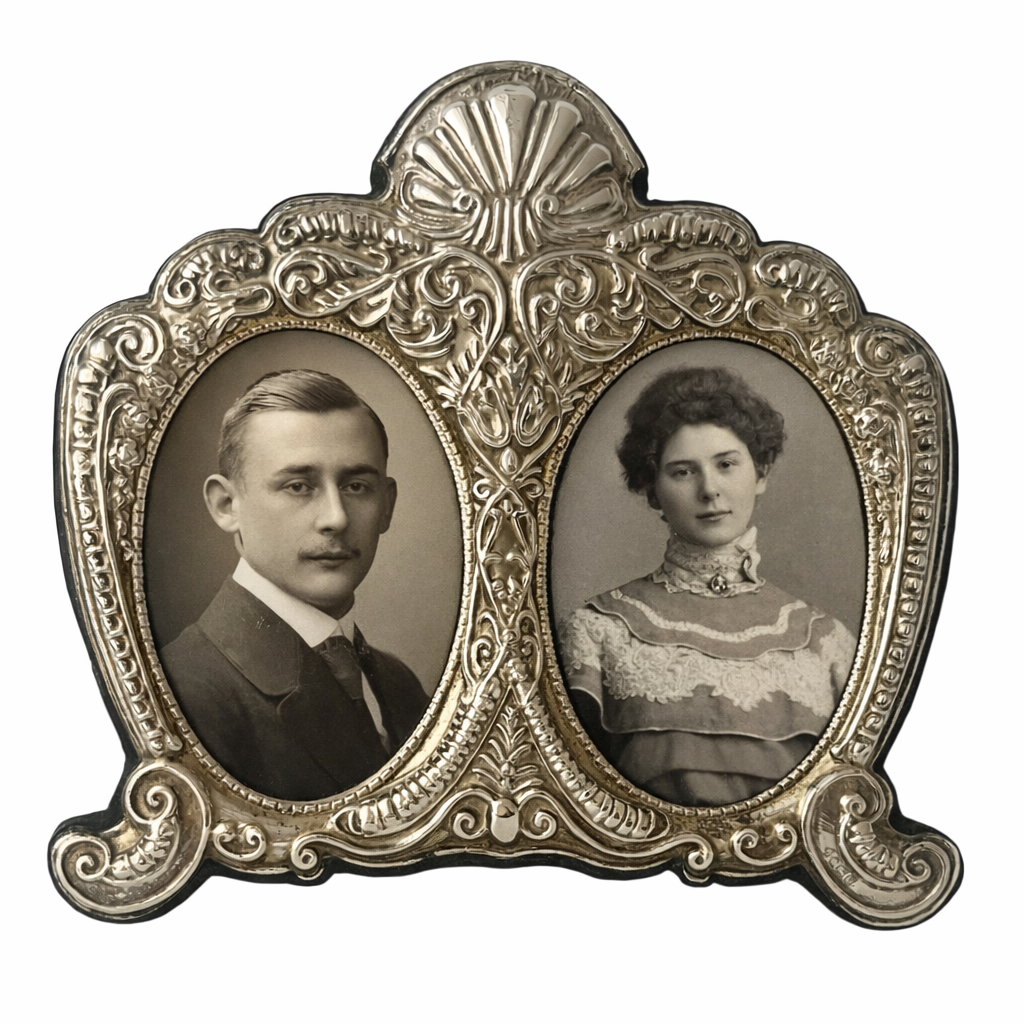 Asprey London Sterling Silver Double Photo Frame Ornate Oval