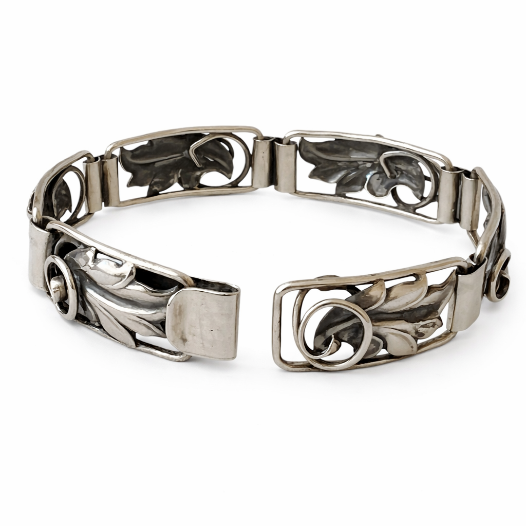 Torben Bang Danish Modernist Silver Bracelet 830S Leaf Link Scandinavian Design