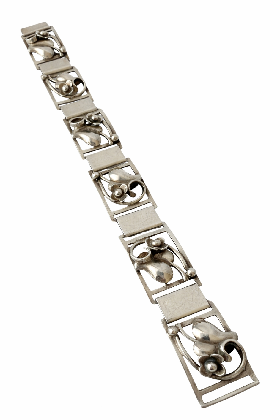 Vintage Danish 830 Silver Floral Panel Bracelet Grenol Eneret Art Deco Scandinavian Jewellery