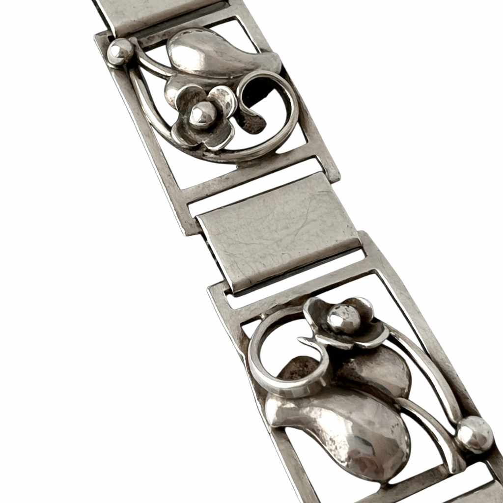 Vintage Danish 830 Silver Floral Panel Bracelet Grenol Eneret Art Deco Scandinavian Jewellery