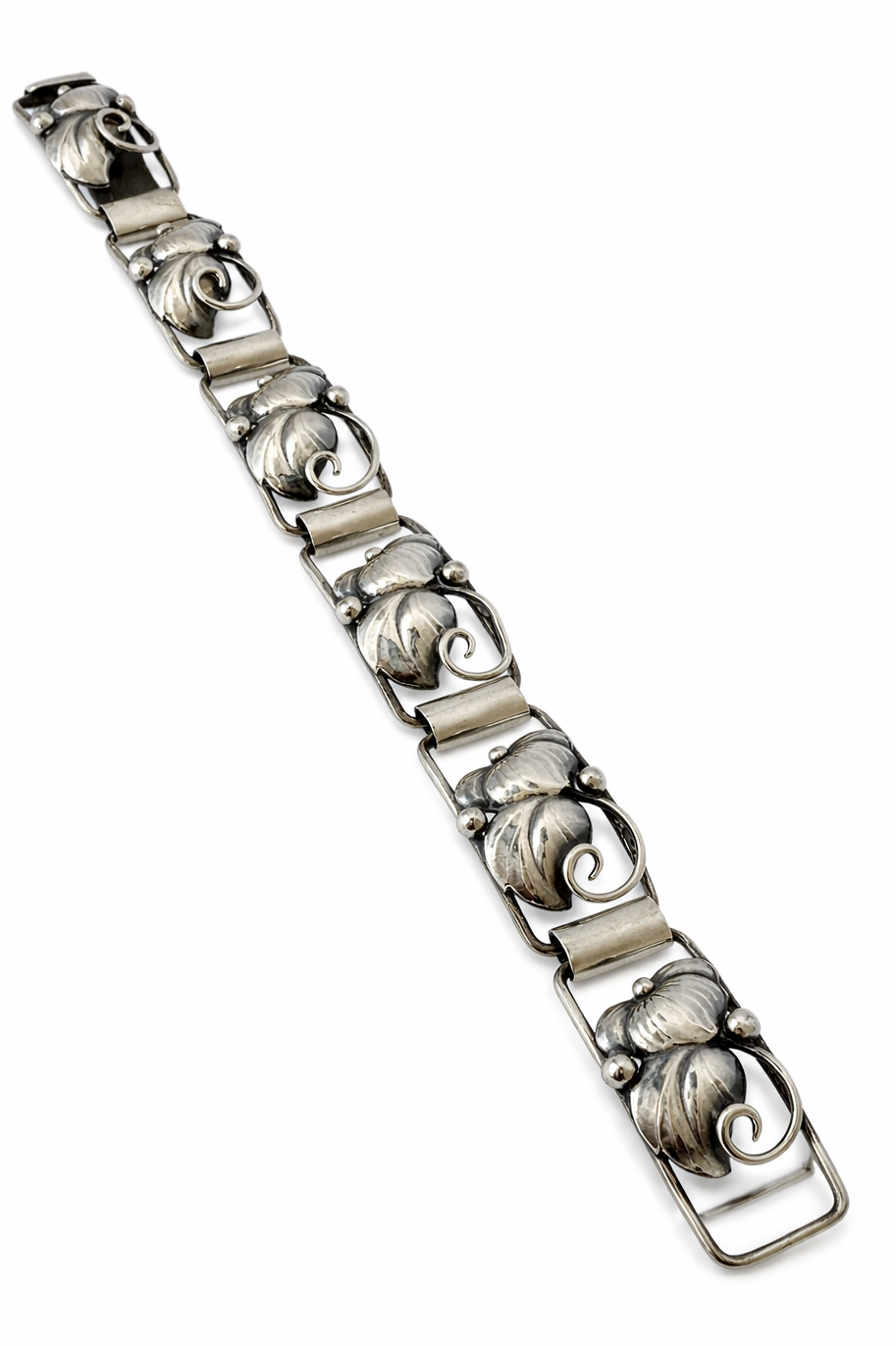 A Klokker Danish 830 Silver Floral Panel Bracelet Art Deco Scandinavian Jewellery