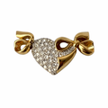 Vintage Nina Ricci Rhinestone Heart Bow Brooch, Gold Tone Designer Pin