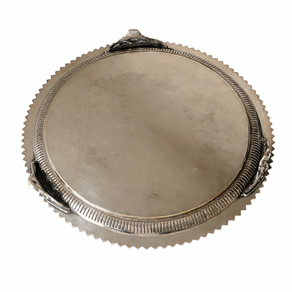 Antique Silver Plated Salver 1912 Engraved F Tibbits Ornate Beaded Edge Footed Tray 26cm