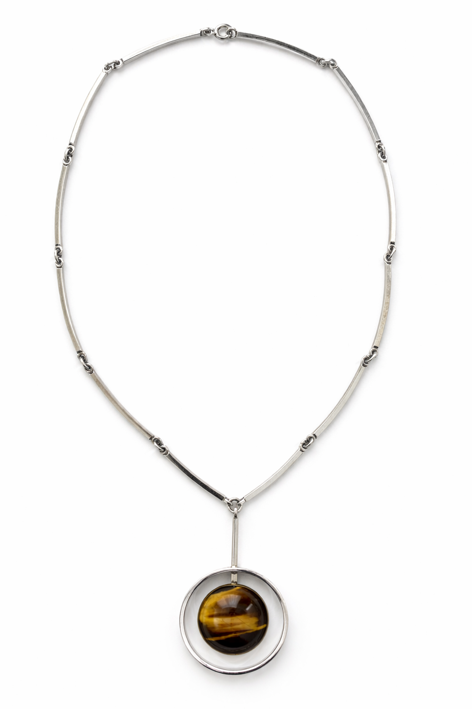 Niels Erik From Tiger Eye Sterling Silver Necklace Modernist Scandinavian Pendant