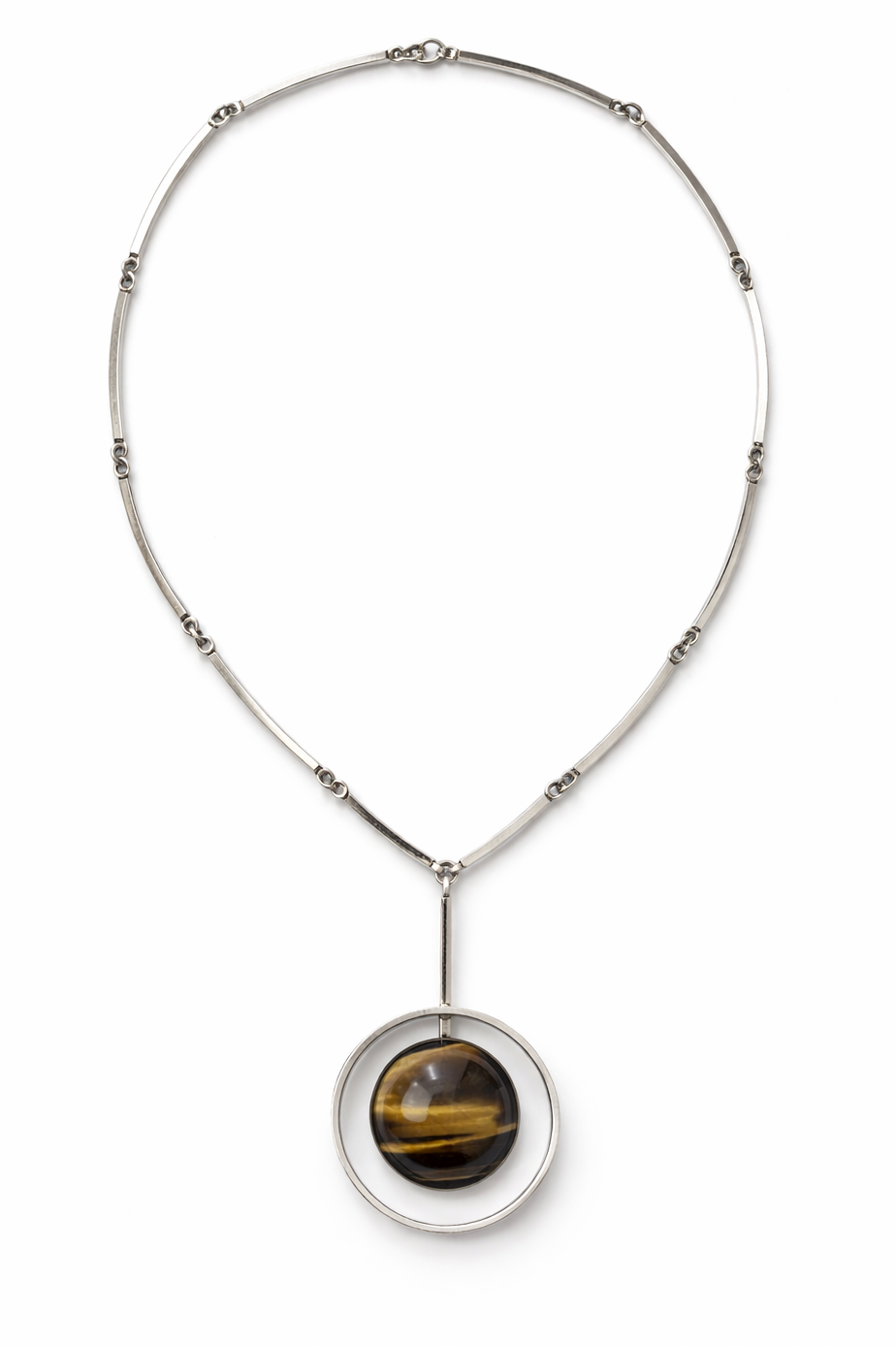 Niels Erik From Tiger Eye Sterling Silver Necklace Modernist Scandinavian Pendant