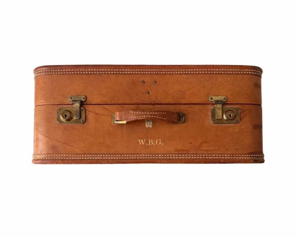 Antique Belber Suitcase 1910s – California Saddle Leather Trunk, Brass Hardware, Early 1900s Travel Luggage
