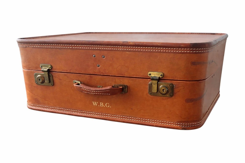 Antique Belber Suitcase 1910s – California Saddle Leather Trunk, Brass Hardware, Early 1900s Travel Luggage