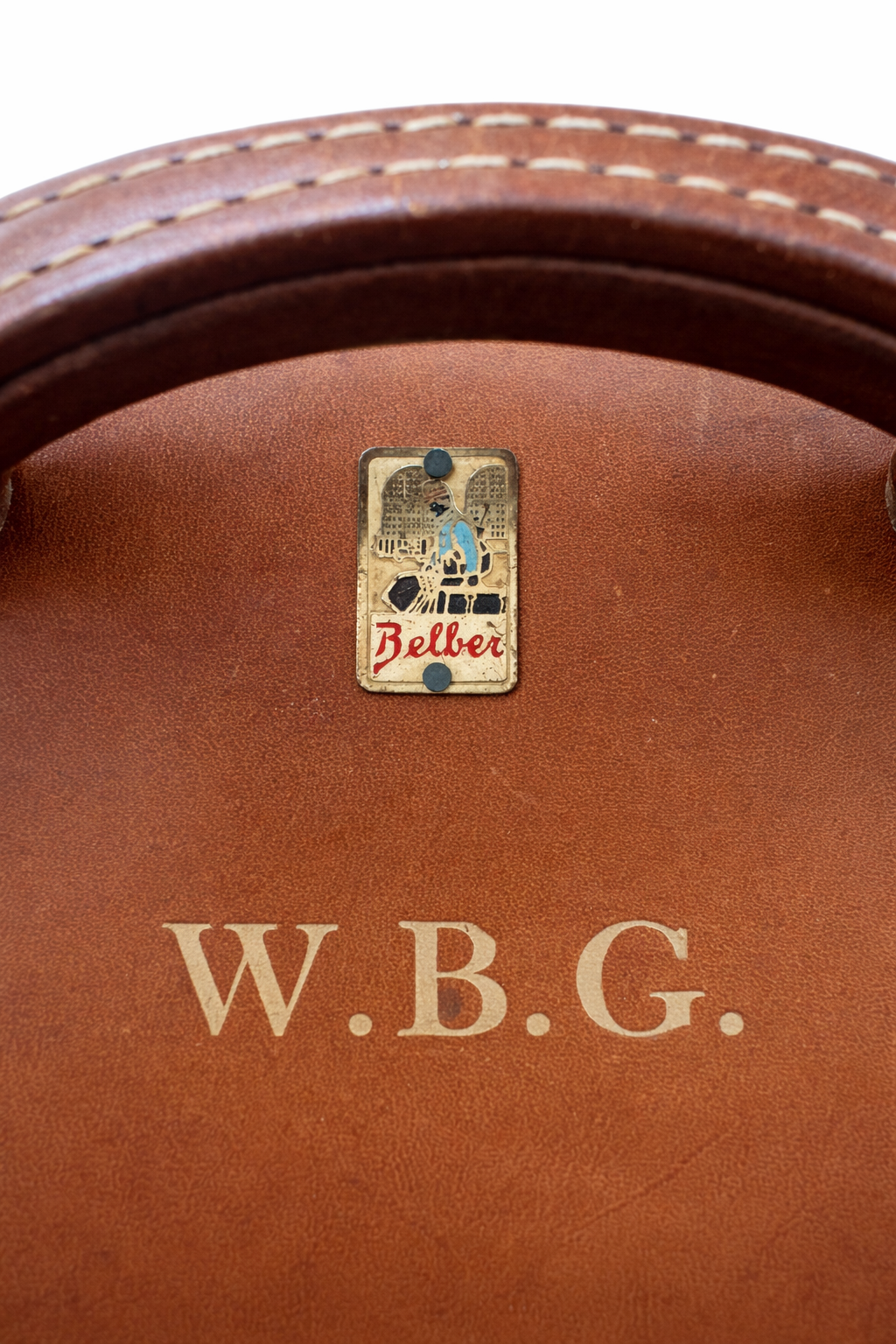 Antique Belber Suitcase 1910s – California Saddle Leather Trunk, Brass Hardware, Early 1900s Travel Luggage