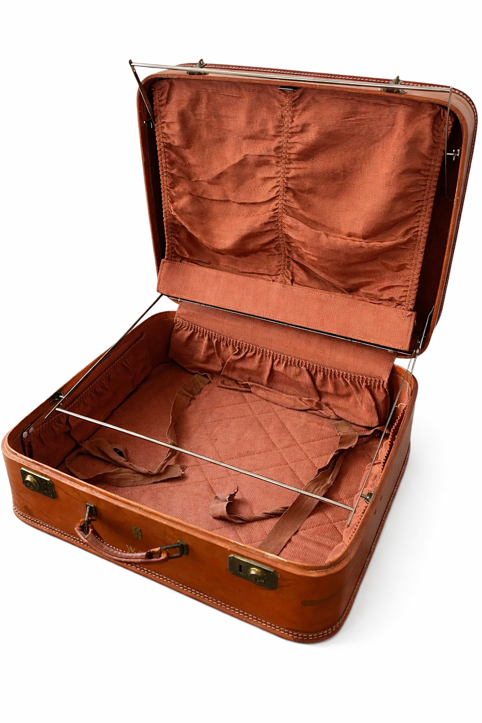 Antique Belber Suitcase 1910s – California Saddle Leather Trunk, Brass Hardware, Early 1900s Travel Luggage