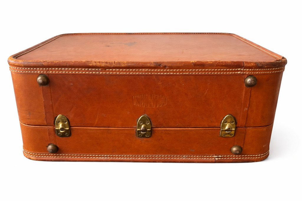 Antique Belber Suitcase 1910s – California Saddle Leather Trunk, Brass Hardware, Early 1900s Travel Luggage