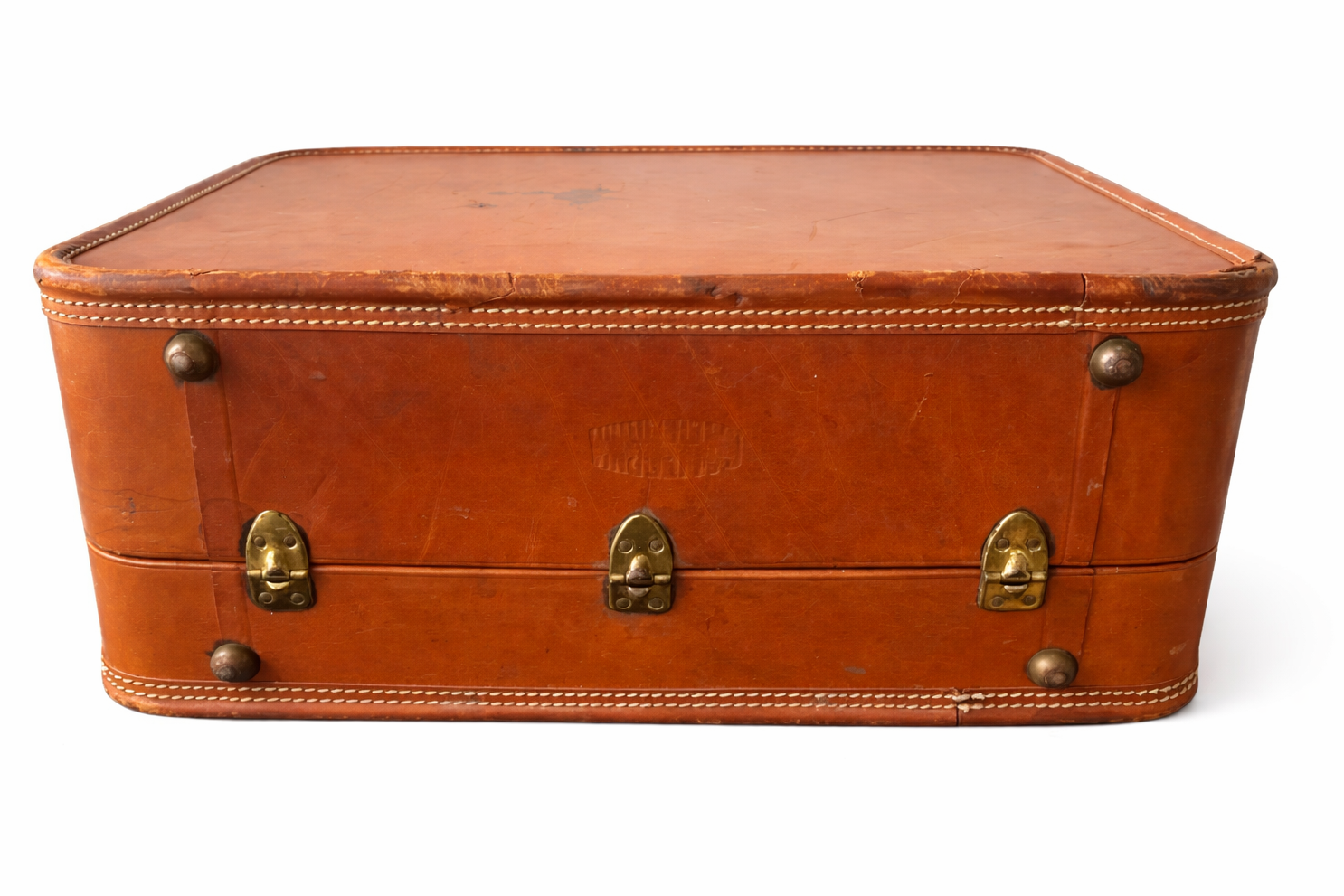 Antique Belber Suitcase 1910s – California Saddle Leather Trunk, Brass Hardware, Early 1900s Travel Luggage