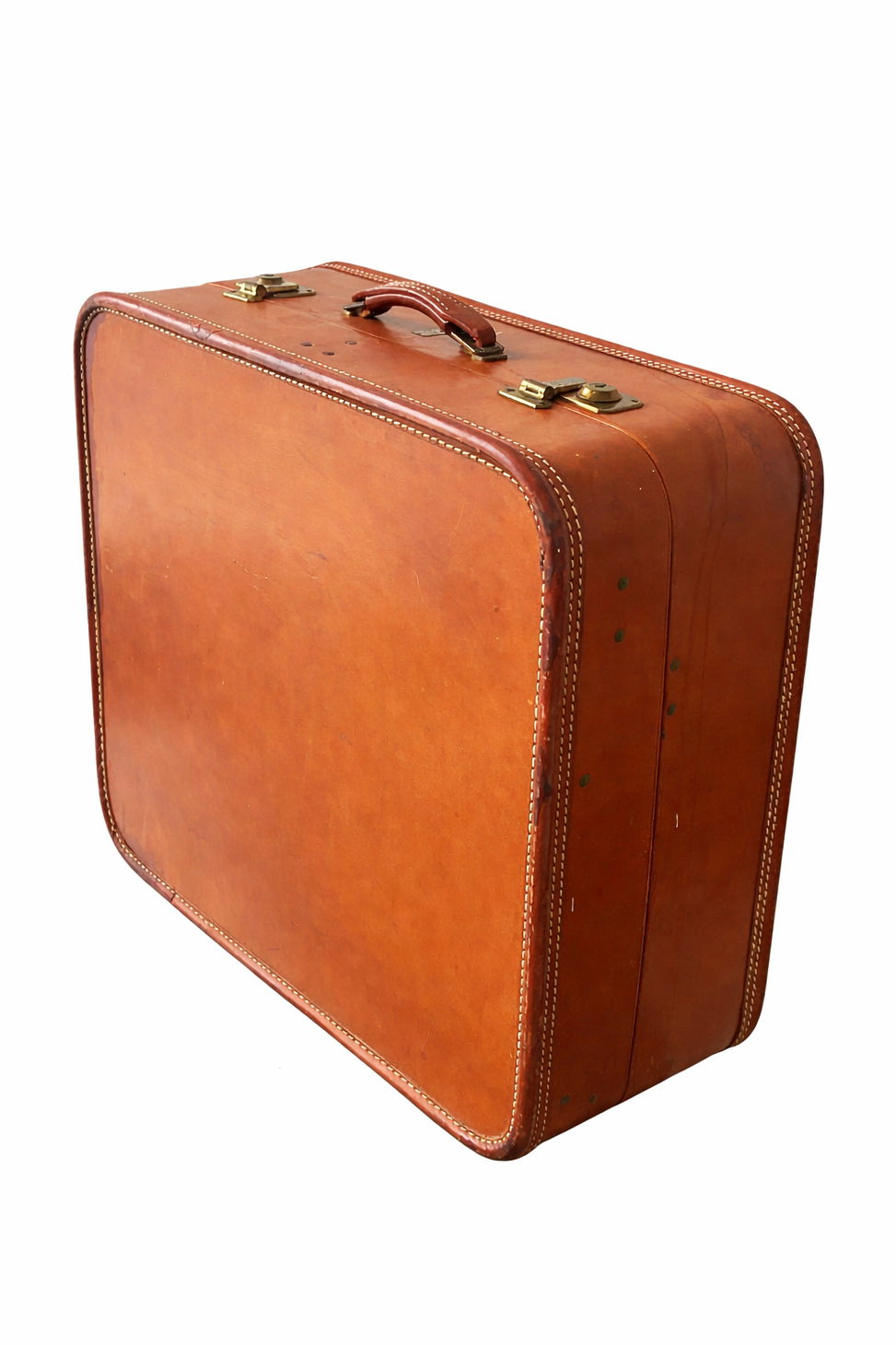 Antique Belber Suitcase 1910s – California Saddle Leather Trunk, Brass Hardware, Early 1900s Travel Luggage