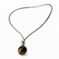 Niels Erik From Scandinavian Modernist Vintage Sterling Silver Tiger Eye Cabochon Torque Necklace