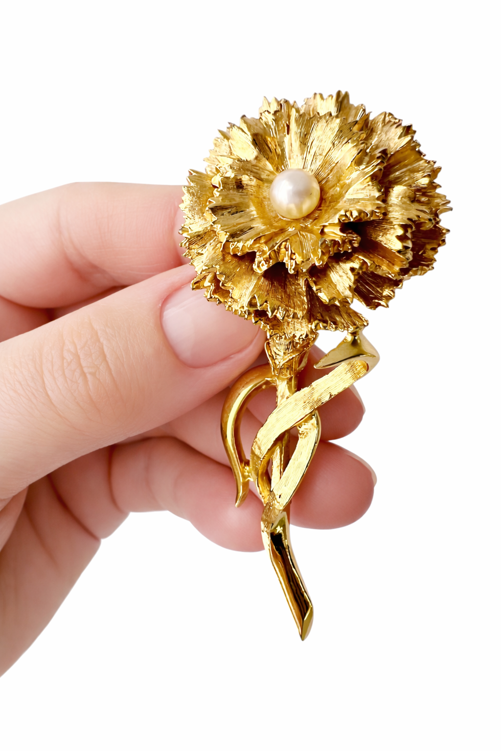 Signed Marcel Boucher Carnation Brooch Flower of the Month Pearl Gold Tone Vintage Floral Pin