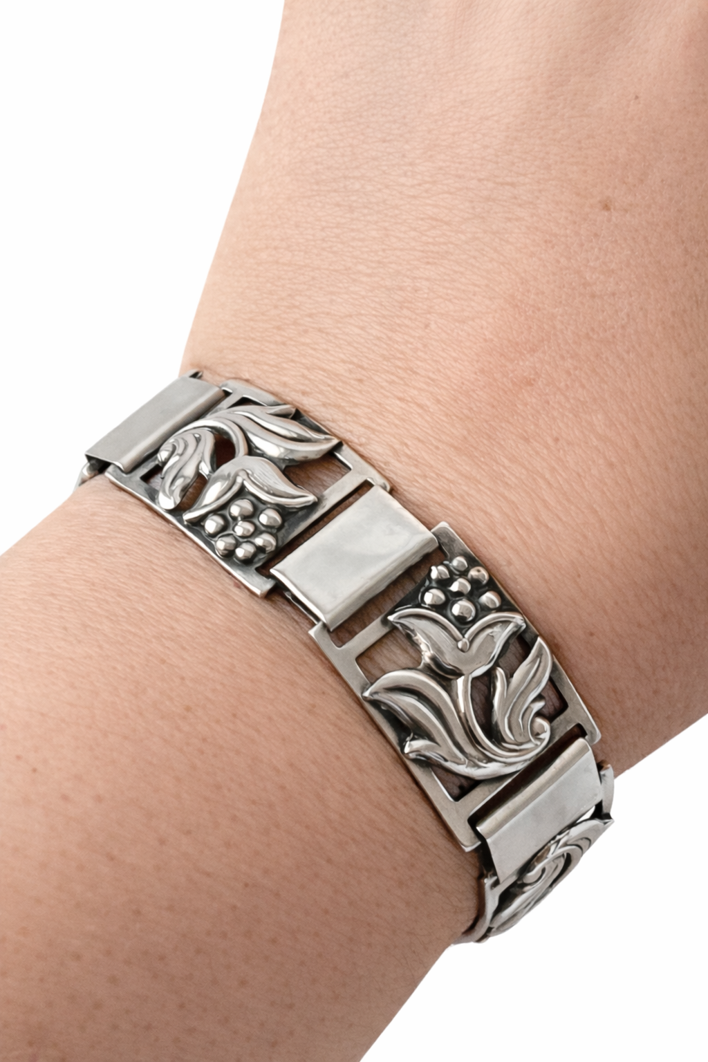 Vintage Danish 830 Silver Floral Link Bracelet – S.H. Mathiesen Art Deco Style