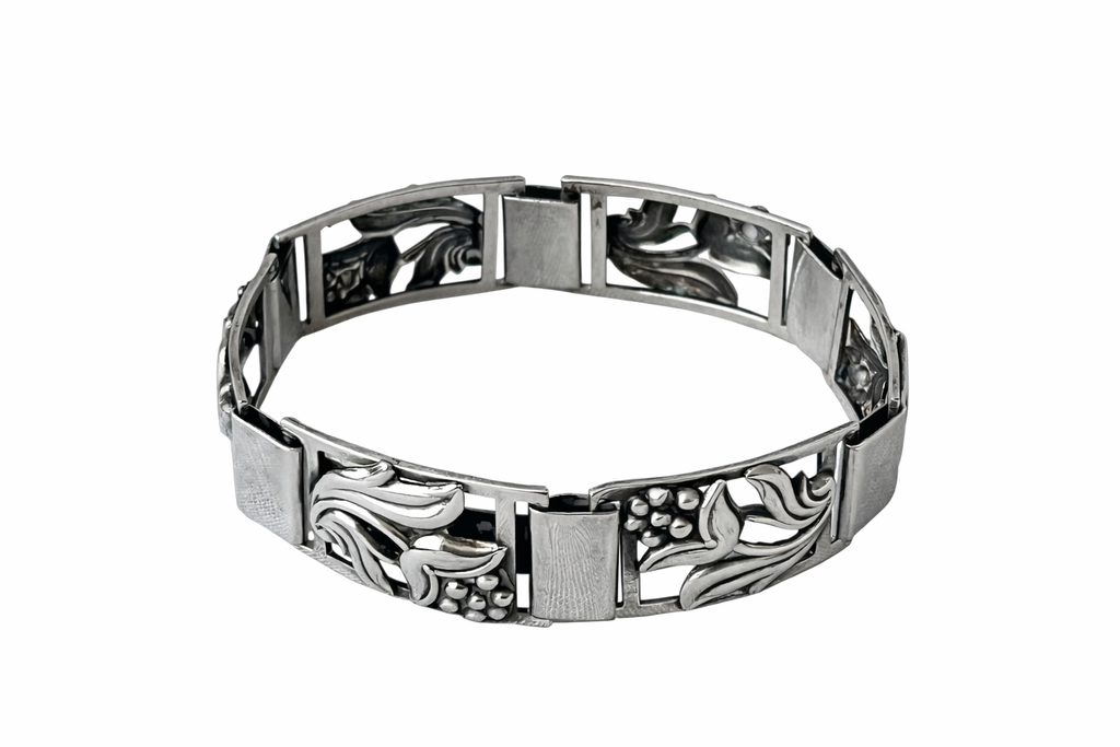 Vintage Danish 830 Silver Floral Link Bracelet – S.H. Mathiesen Art Deco Style
