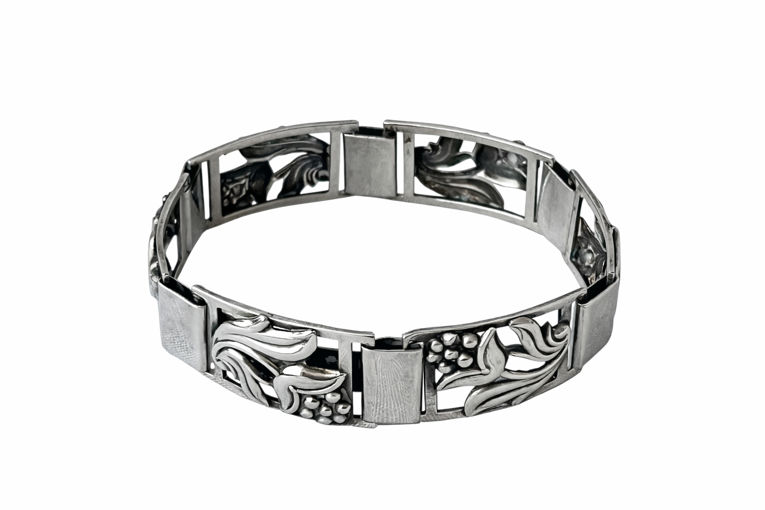 Vintage Danish 830 Silver Floral Link Bracelet – S.H. Mathiesen Art Deco Style