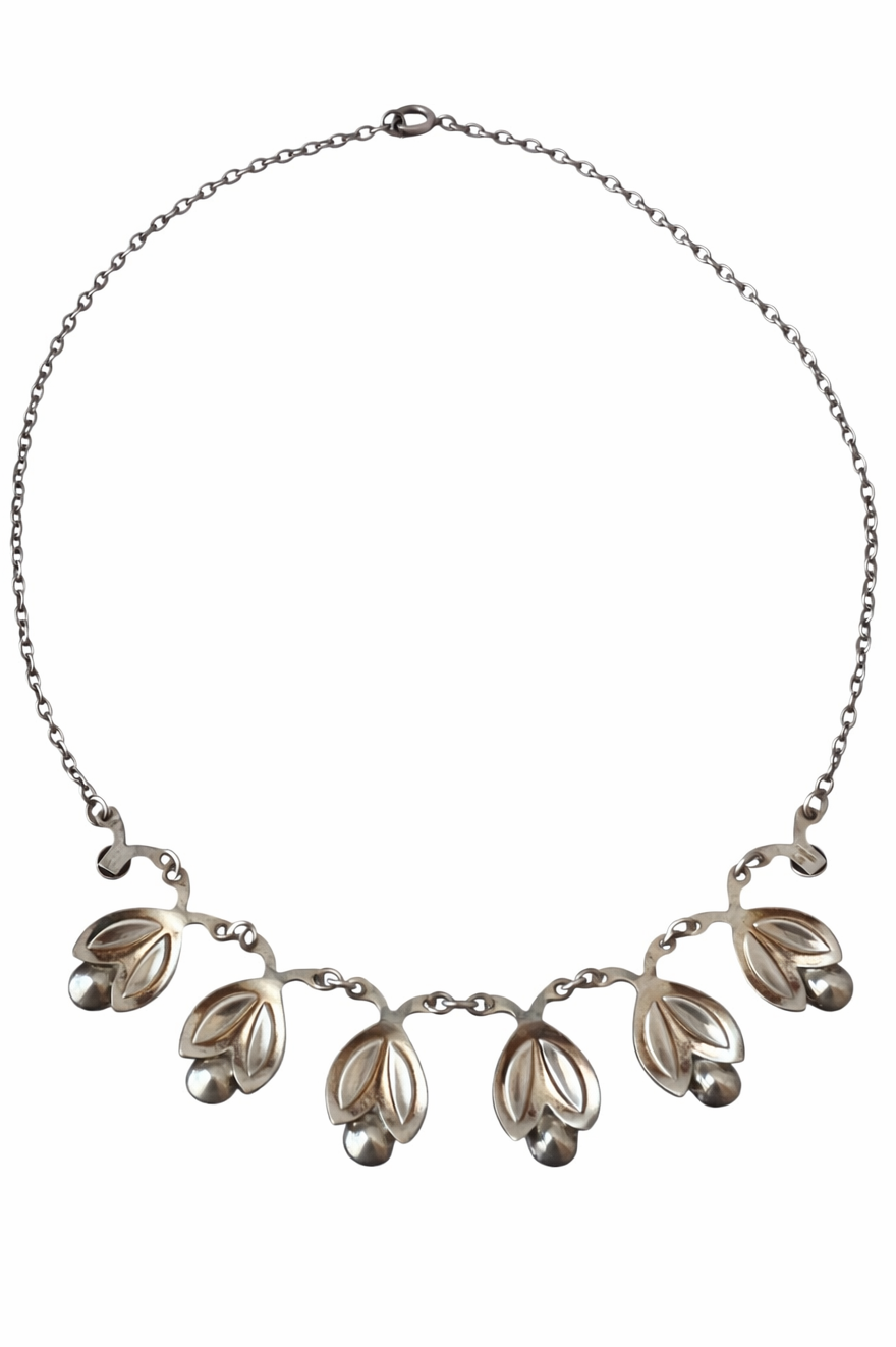 Vintage Danish Sterling Silver Floral Necklace Purple Crystal Hermann Siersbøl Scandinavian