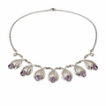 Vintage Danish Sterling Silver Floral Necklace Purple Crystal Hermann Siersbøl Scandinavian