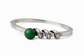 Anton Michelsen, Scandinavian Modernist Silver Hinged Bangle Bracelet, Green Bead 1960s