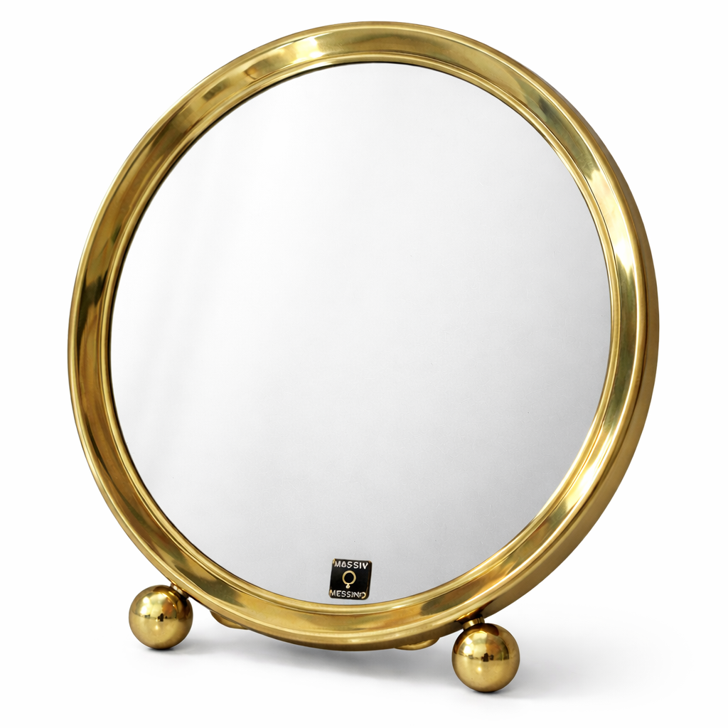 Vintage Solid Brass Vanity Mirror Tabletop Dressing Mirror German 1970s Hollywood Regency