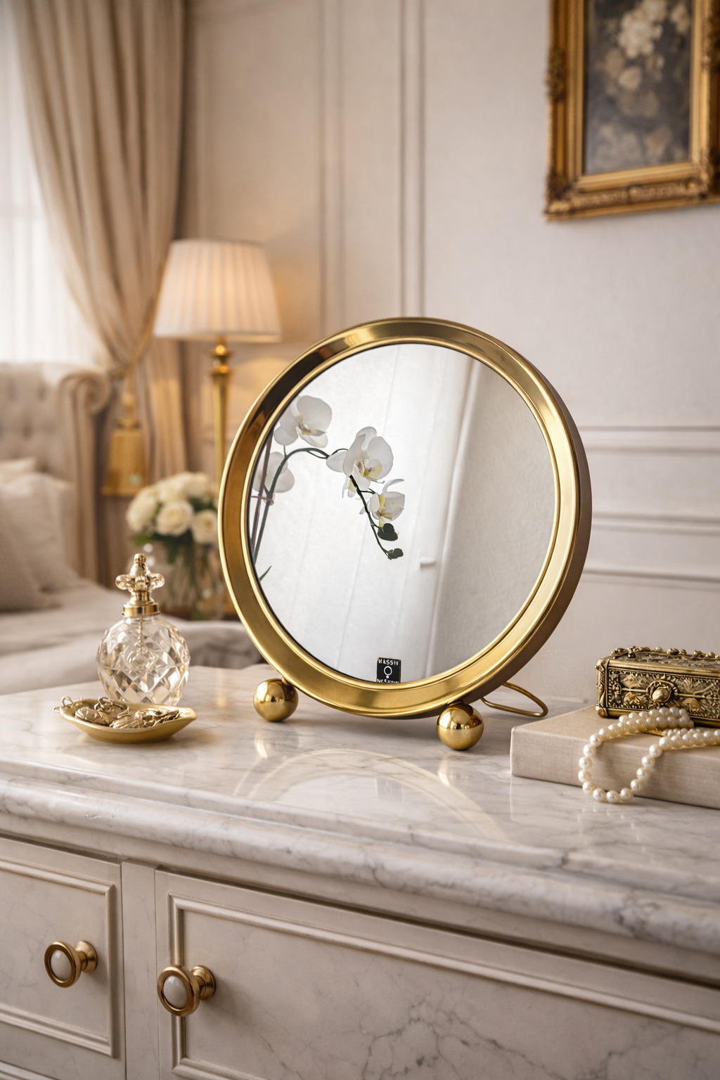 Vintage Solid Brass Vanity Mirror Tabletop Dressing Mirror German 1970s Hollywood Regency
