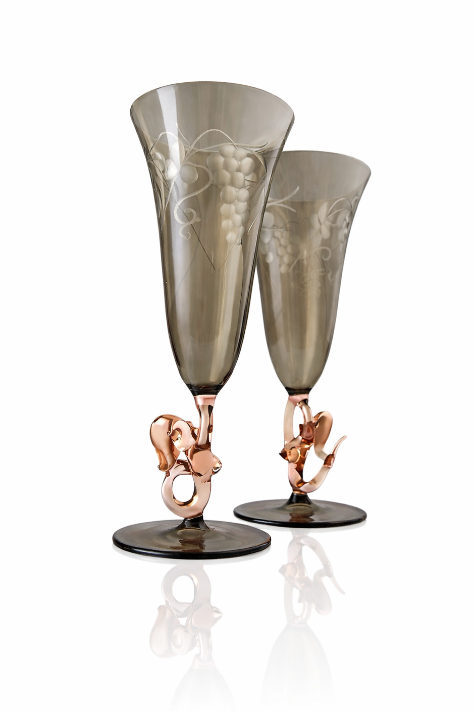 Lauscha Art Deco Mermaid Glasses – Fritz Lampl Style – Hand-Blown Etched Flutes