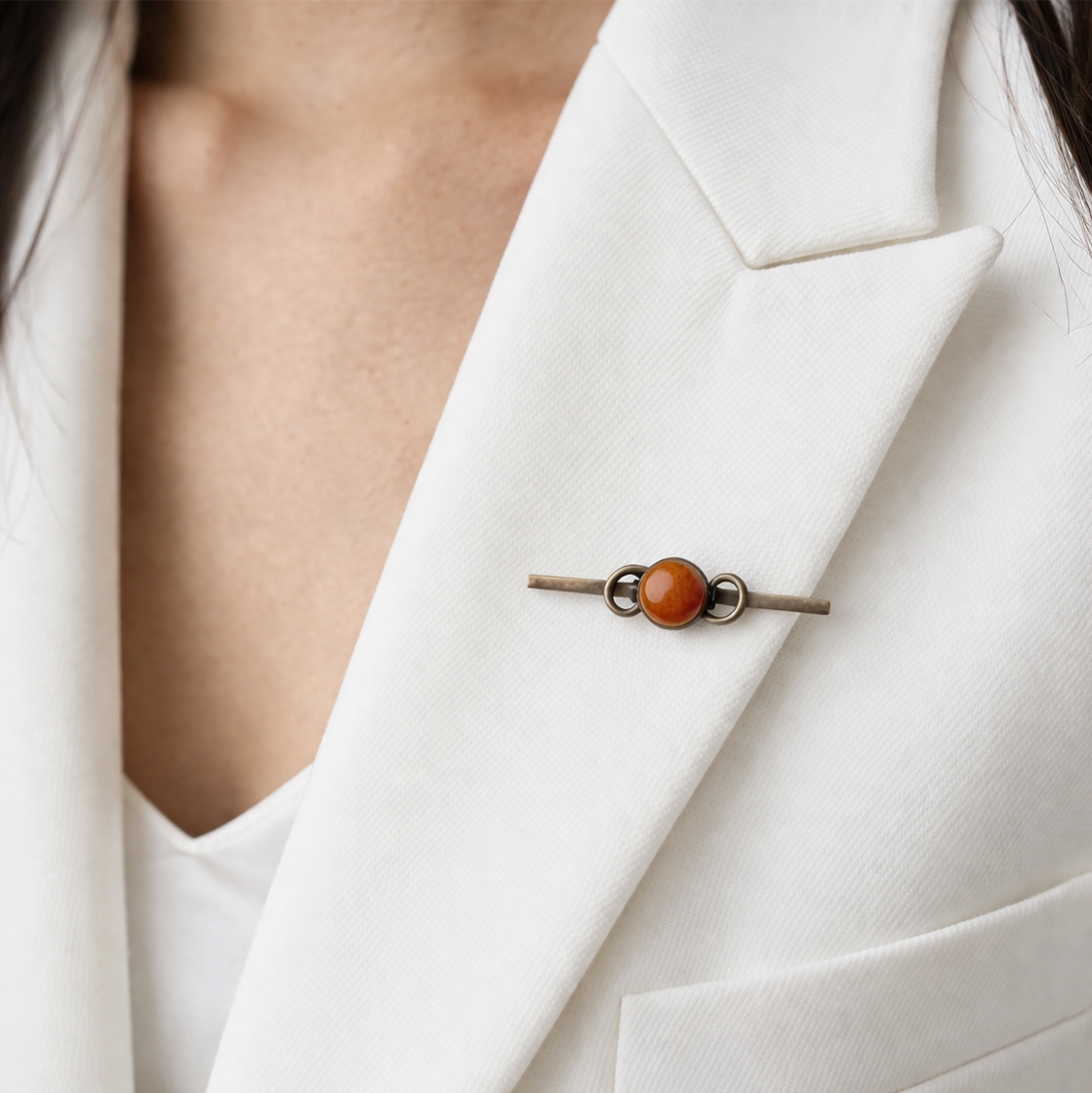Vintage Art Nouveau  Amber Bar Brooch.