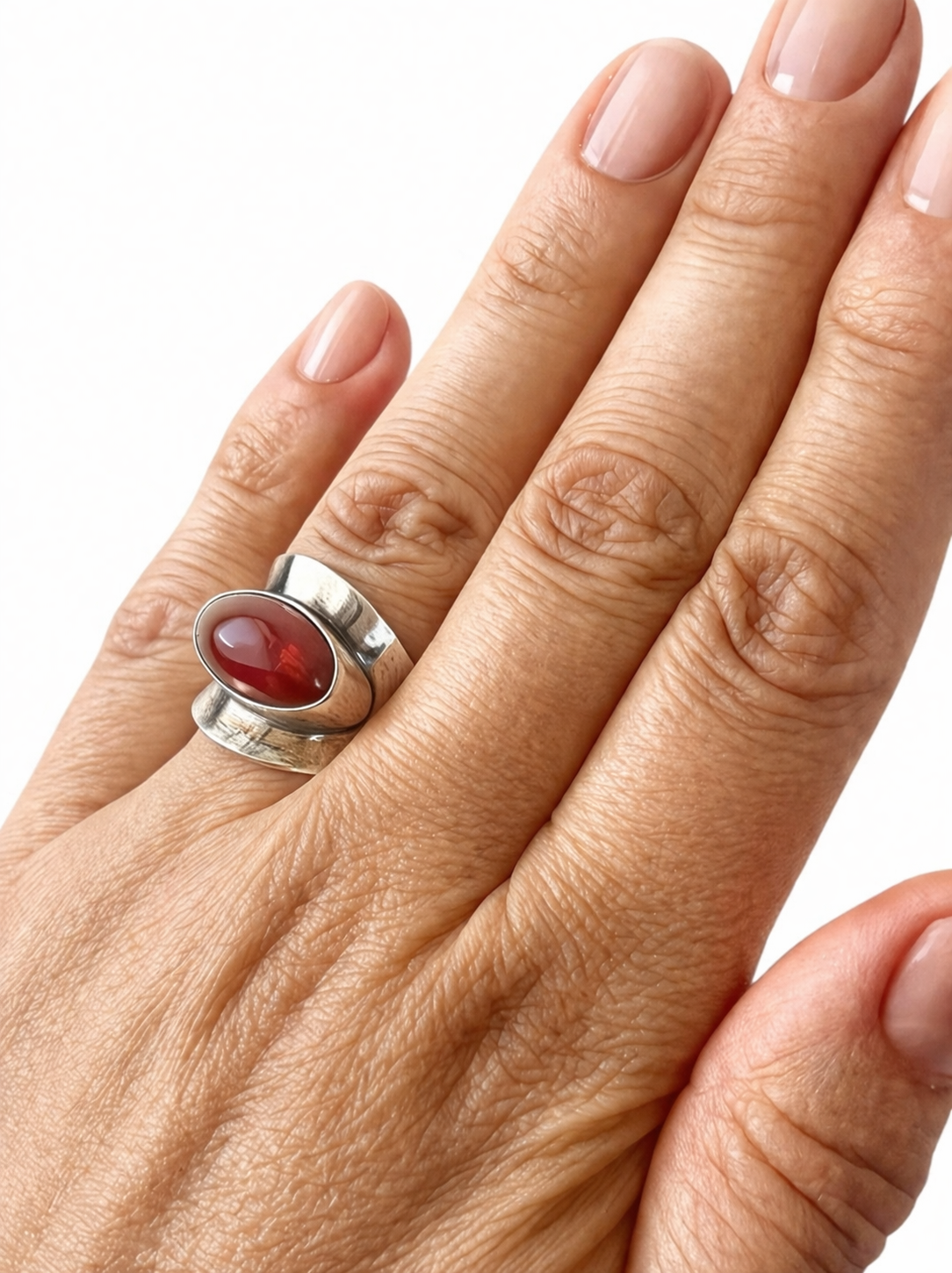 Vintage Baltic Amber Ring, Sterling Silver, Danish Modernist, Niels Erik From. UK size: O