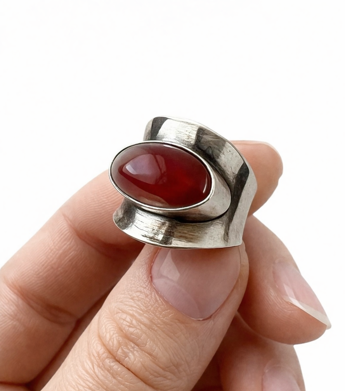 Vintage Baltic Amber Ring, Sterling Silver, Danish Modernist, Niels Erik From. UK size: O