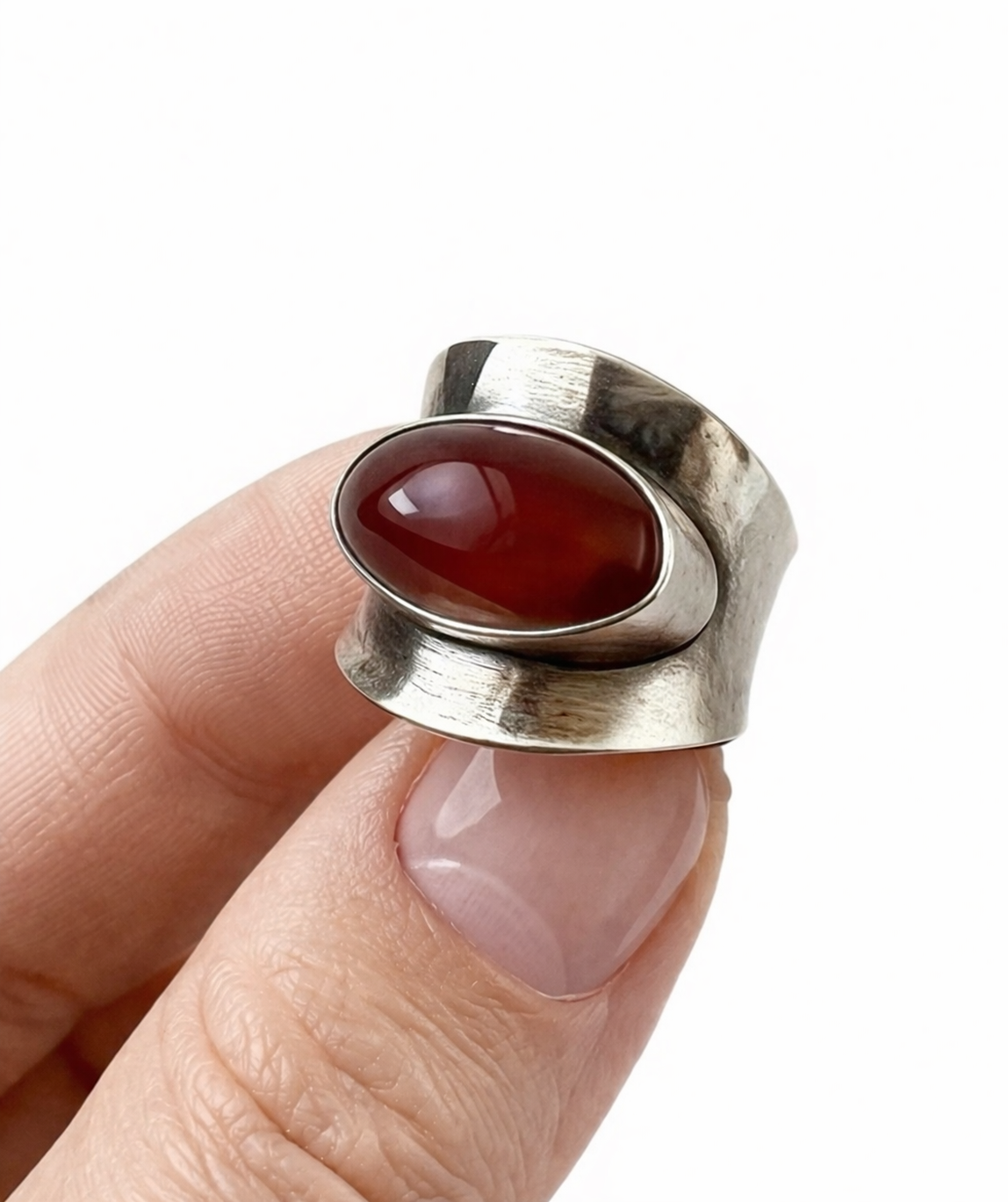 Vintage Baltic Amber Ring, Sterling Silver, Danish Modernist, Niels Erik From. UK size: O