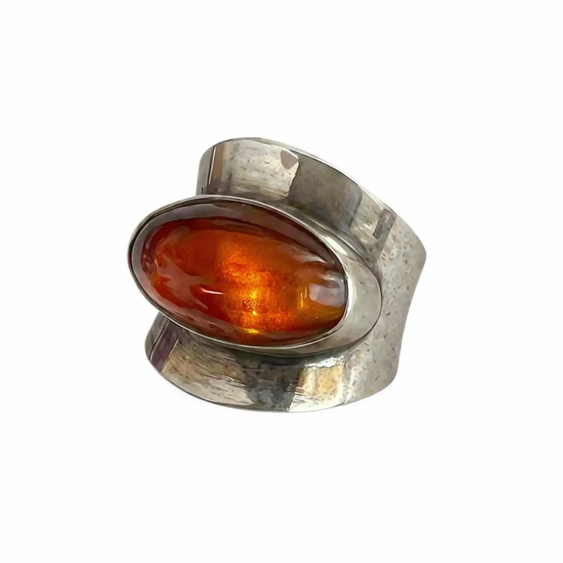 Vintage Baltic Amber Ring, Sterling Silver, Danish Modernist, Niels Erik From. UK size: O