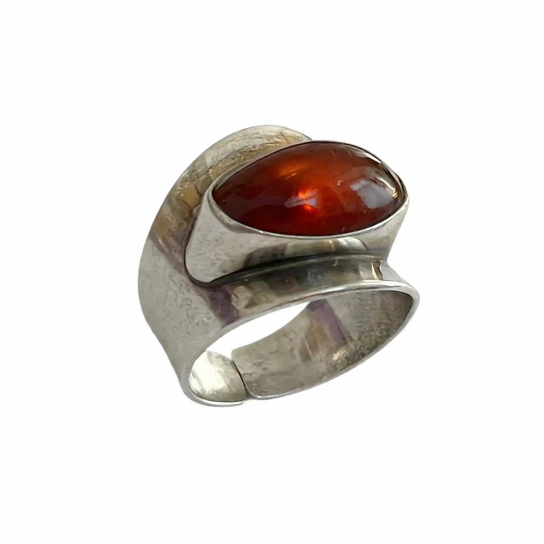 Vintage Baltic Amber Ring, Sterling Silver, Danish Modernist, Niels Erik From. UK size: O