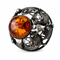 Niels Erik From Danish Sterling Silver Amber Brooch Scandinavian Fish Design