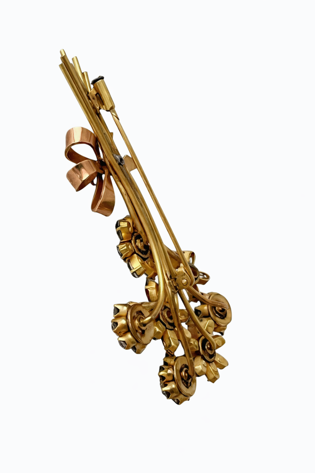 Art Deco Vintage Rhinestone Brooch – Floral Bouquet Pin with Trombone Clasp