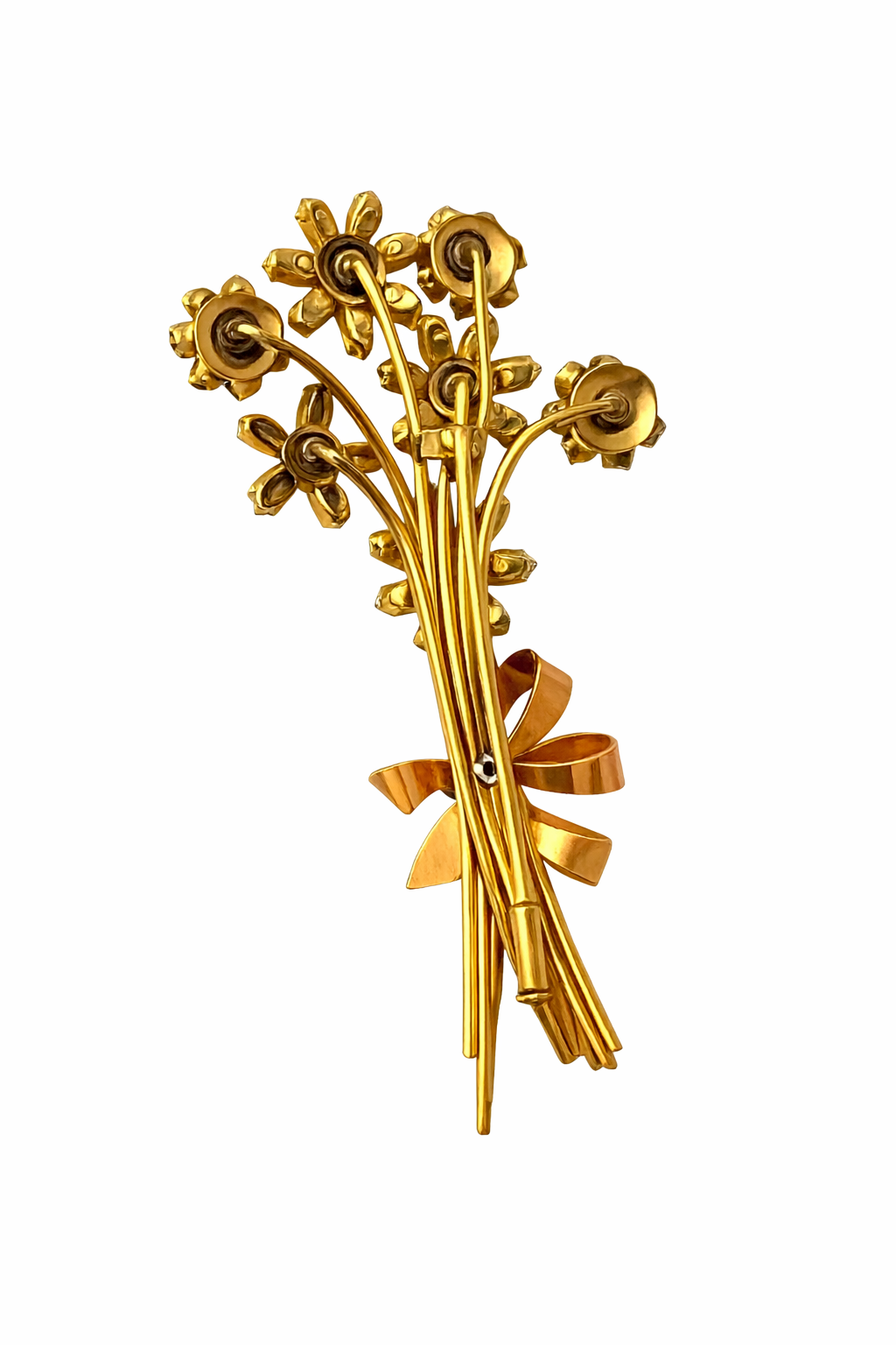 Art Deco Vintage Rhinestone Brooch – Floral Bouquet Pin with Trombone Clasp