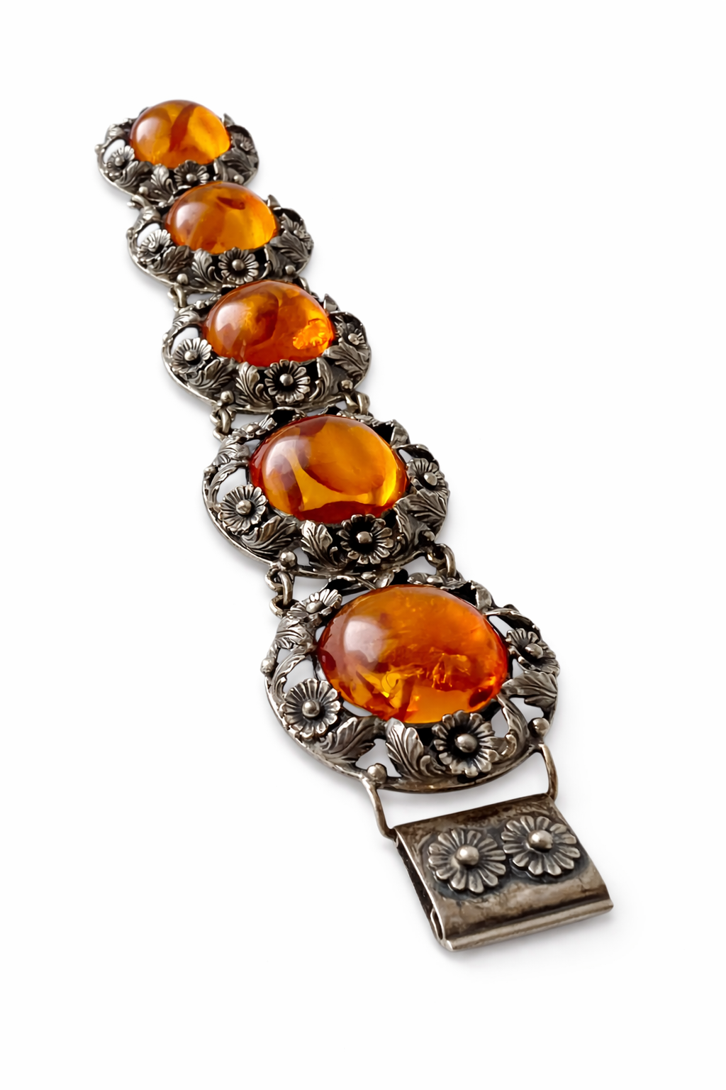 Vintage Baltic Amber Bracelet, Sterling Silver, Danish Modernist, Niels Erik From
