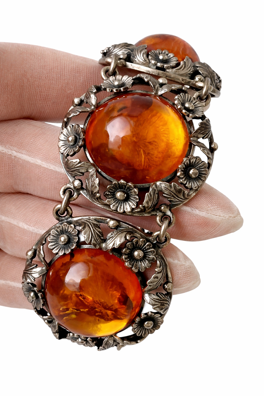 Vintage Baltic Amber Bracelet, Sterling Silver, Danish Modernist, Niels Erik From
