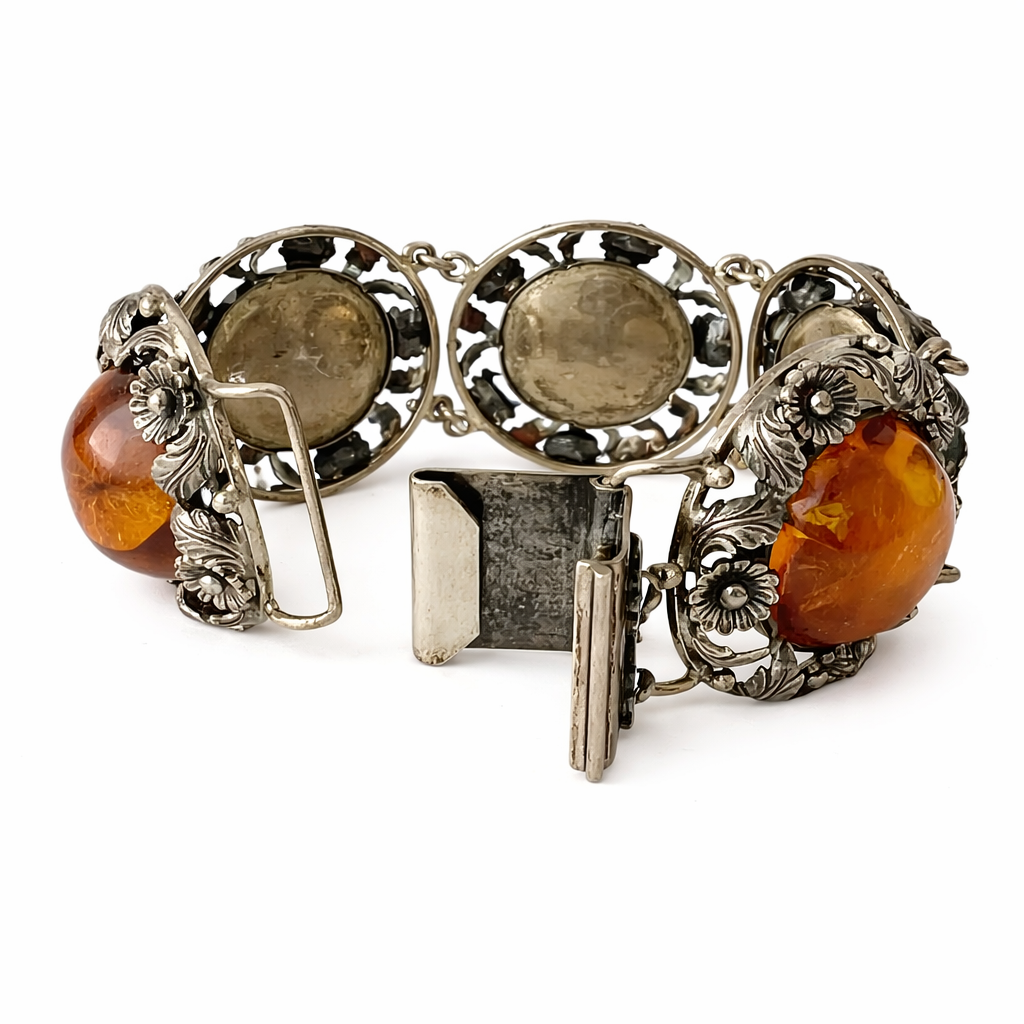 Vintage Baltic Amber Bracelet, Sterling Silver, Danish Modernist, Niels Erik From