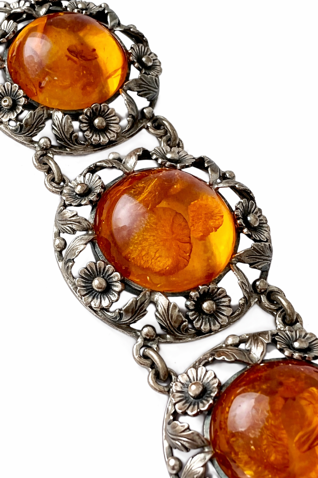 Vintage Baltic Amber Bracelet, Sterling Silver, Danish Modernist, Niels Erik From