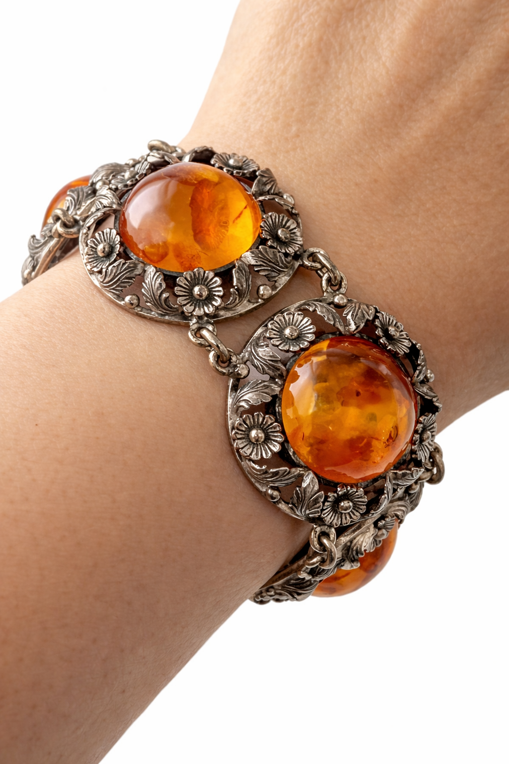Vintage Baltic Amber Bracelet, Sterling Silver, Danish Modernist, Niels Erik From