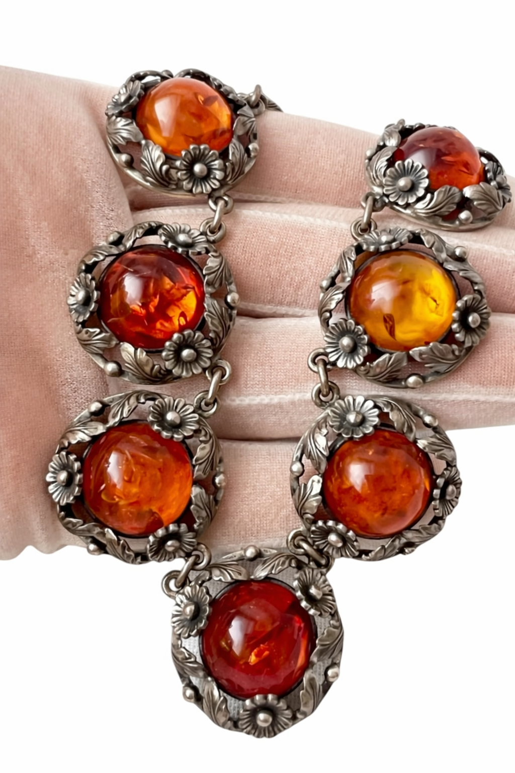 Vintage Baltic Amber Necklace, Sterling Silver, Danish Modernist, Niels Erik From